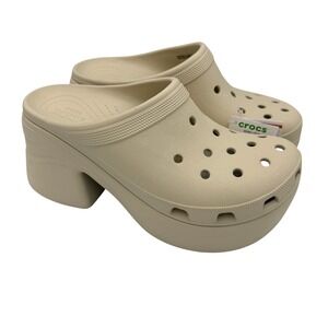 Crocs Siren Clog Platform Heel Bone Beige Women Size US 11 Slip On